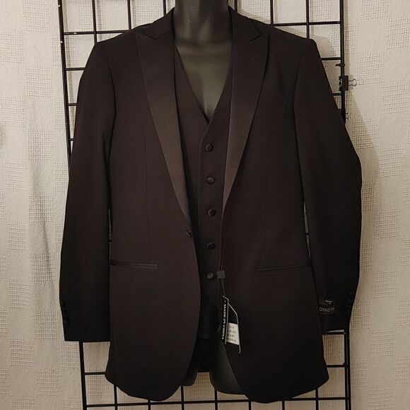 MEN'S DOLCE VITA 3 PIECE SUPER 150'S SLIM FIT BLACK TUXEDO. - Picture 6 of 16